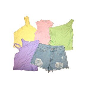 Shein Girls Teens 14Y Denim Jean Shorts & Top Tank Set of 5